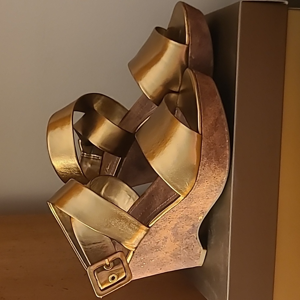 Franco Sarto Gold Wedge Sandals Size 10 M